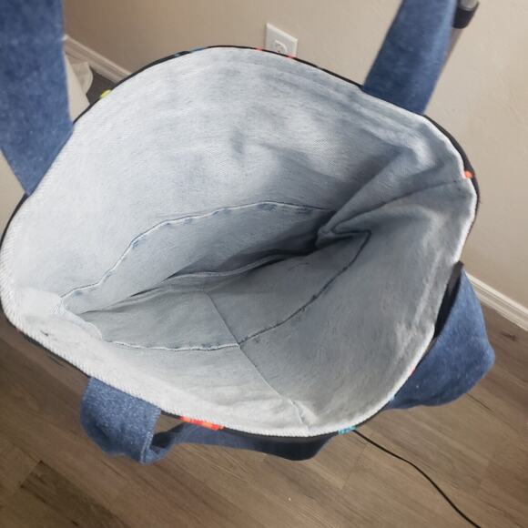 Tammy D's Recycled Blue Jean Denim Rainbow‎ Cat Tote Bag - Picture 9 of 9